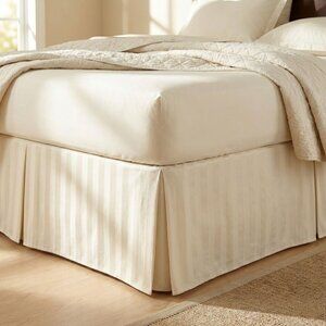 WAMSUTTA Bed Skirt Full Double Damask Stripe Collection Ivory Beige Satin NEW
